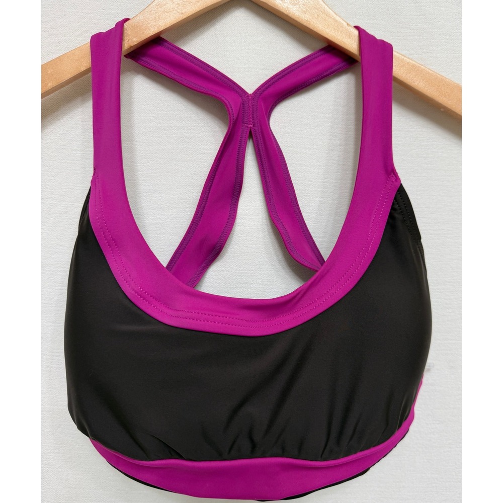 Prana Black Magenta Athletic Bikini Top Sports Bra Padded Medium